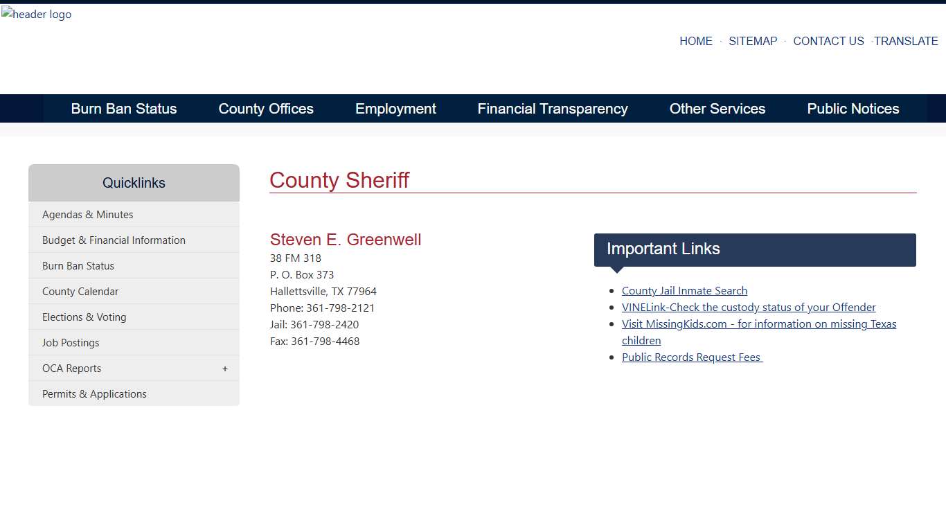 Sheriff Lavaca County, Texas