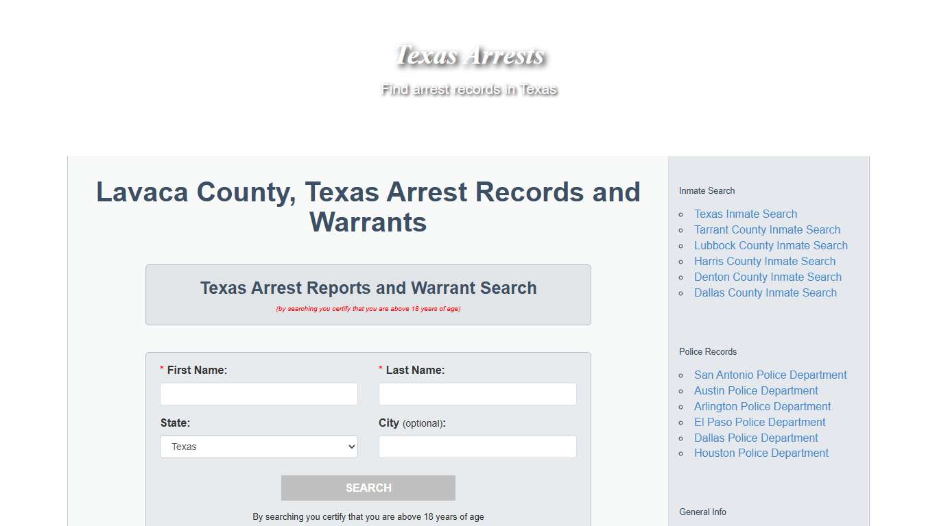 Lavaca County, Texas Arrest Records and Warrants - Texas Arrests