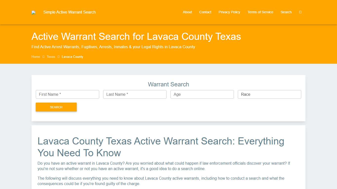 Active Warrant Search in Lavaca County Texas - Outstanding Warrants