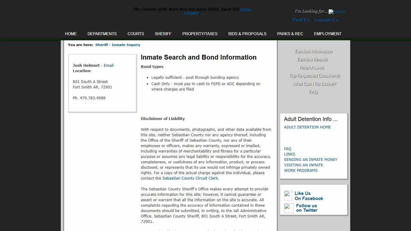 Sebastian County Government > Sheriff > Inmate Inquiry